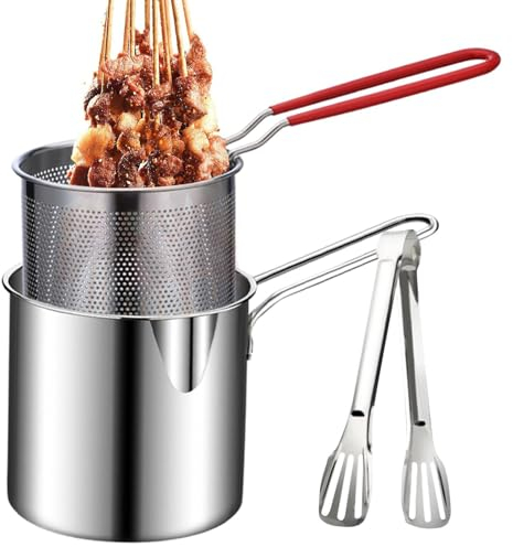 freidora, olla de acero inoxidable con cesta para freír y pinzas, freidora pequeña multifuncional con mango largo para freír patas de pollo, patatas fritas, chuletas de pollo, camarones, pescado
