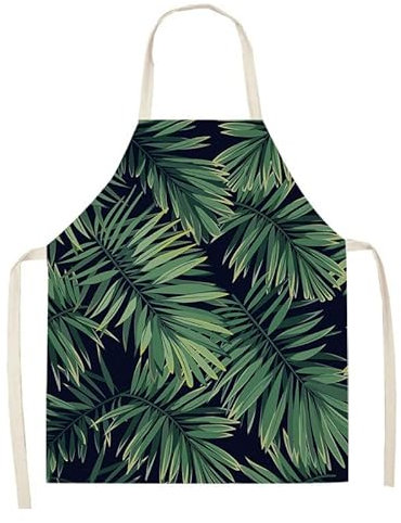 HJOSWVNS Delantal Cocina Hombre Impresión De Hojas De Palma Delantal Cocina Mujer Algodón Cáñamo Delantales de Cocina Antimanchas Delantal Hombre Ajustable Delantal Cocina Resistente Desgaste 55x68cm