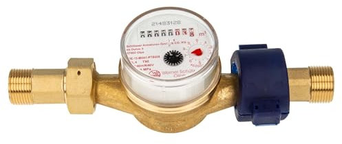 Einstrahlzähler ETK Kombi-Set (Warmwasser) bis 30 Grad Länge 130 mm, inkl. Verschraubungen 1 Zoll x 3/4 Zoll AG, Plombierschelle