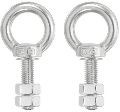 PATIKIL Ringschraube, 2er Pack M12x40 304 Edelstahl Augenschrauben Gewindeschraube Augbolzen Schulter Ring mit Muttern Unterlegscheiben