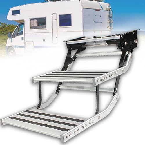 Escaliers éLectriques pour Camping-Car Escaliers pour Camping-Car avec Plate-Forme à 1 Marche et 2 Marches Marches Escamotables AntidéRapantes Portables pour Caravane de Voyage ,2-Step Electric