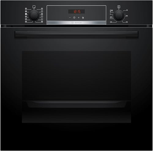 Bosch HQA574BB3 Serie 4 Backofen mit eingebautem Dampf, Pyrolyse: mühelose Reinigung des Ofens, rotes LED-Display, 10 Automatikprogramme, schwarz, 60 x 60 cm