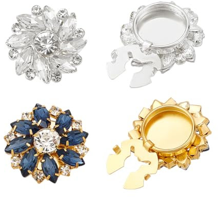 NBEADS 4 Stk. 2 Stile Strass-Knöpfe Abdeckung, Blume Knopf-Abdeckung Abnehmbare Hemdknopf-Clips Schmuck für Kleid Anzug Smoking Hemd Zubehör, Saphir