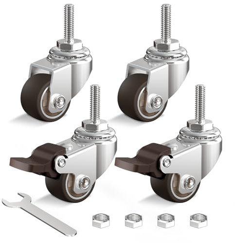 HOLKIE Castor Wheels 25mm Castors for Furniture Casters Set of 4 Stem Caster Wheels for Trolley M6-1 x 20mm (Stem Diameter 6mm, Stem Length 20mm) Total Capacity 40KG (2 with Brakes and 2 without)