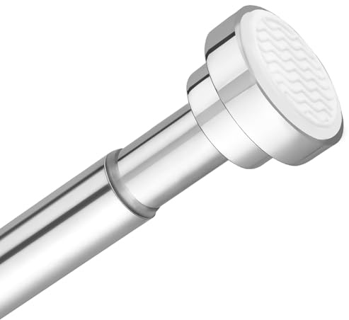 Silver 25mm Shower Curtain Pole, 76-195cm Extendable Tension Pole No Drill,Spring Tension Rod for Bathroom,Doorway,Closet,Wardrobe