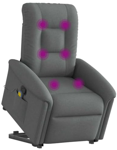 vidaXL Massagefåtölj med uppresningshjälp mörkgrå tyg