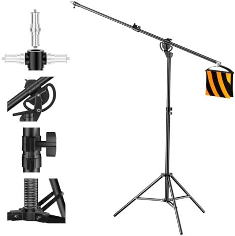 EMART Trépied D'éclairage 400cm, Trépied de Lampe en Aluminium à Coussin d'air avec Bras Boom et Sac de Sable pour Boîte à Lumière, Lumière de Studio, Flash, Parapluie, Max. Charge Maximale 4kg
