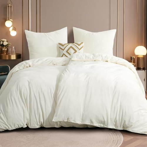 RUIKASI Flanell Bettwäsche 135 x 200 4teilig Weiß - Warm Winter Bettwäsche Kuschel Plüsch Fleece Bettbezug Sets mit 2 Kissenbezüge 80x80cm