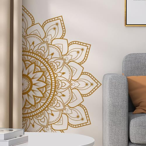 Runtoo Halva mandala väggdekaler stor skala av och klistra fast guld boho lotus blommig väggdekal för vardagsrum sovrum yoga sänggavel Indien dekor