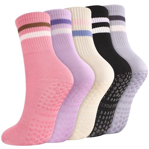 Utensilsto Pilates Socken,5 Paar Stoppersocken Antirutschsocken Damen Baumwolle Yoga Socken Bunt für Trampolin, Fitness,Home Use