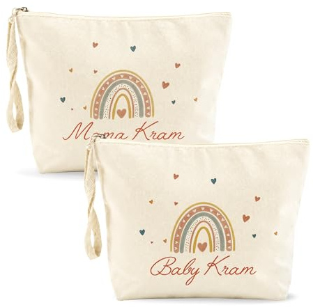 Mama Kram Baby Kram Tasche, 2er Set Geschenk zur Geburt und Babyparty | Praktisches Set für werdende Mütter, mit Reißverschluss, für Pflegeartikel, kleine Baby Essentials und liebevolle Übergabe