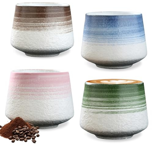 Juego de 4 tazas de capuchino de 200 ml, paredes gruesas de gres, tazas de cerámica hechas a mano, tazas de té de cerámica sin asa, regalo hombre mujer