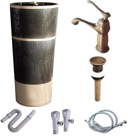 Vintage stående handfat, tjock keramisk handfat och handfat med avloppsrör, för hembadrum (set 1)