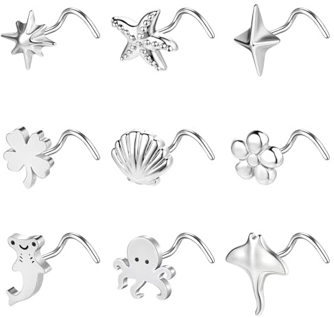 BodyAce Piercing de nez en forme de poisson 20 g pour femme - Kit de piercing de narine en acier inoxydable - En forme de L - Bijou de piercing de corps, 20G, 7mm, Acier inoxydable, Pas de pierre