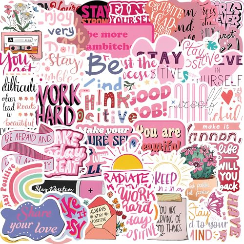 50PCS Pink Motivational & Inspirational Stickers – Durable Waterproof Positive Affirmation Vinyl Decals for Teens & Adults, Perfect for Laptops, Water Bottles, Journals, Scrapbooks & Gifts