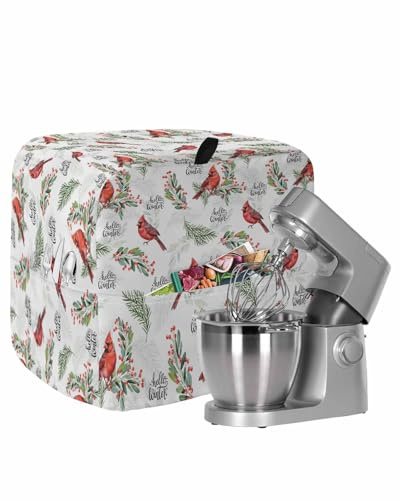 Cardinal Bird Stand Mixer Cover with Storage Pocket, Waterproof Kitchen Mixer Covers, Berry Holly Branches Winter Plants Kitchen Appliance Dust Cover Compatible with 4/4.5 Quart Mixers