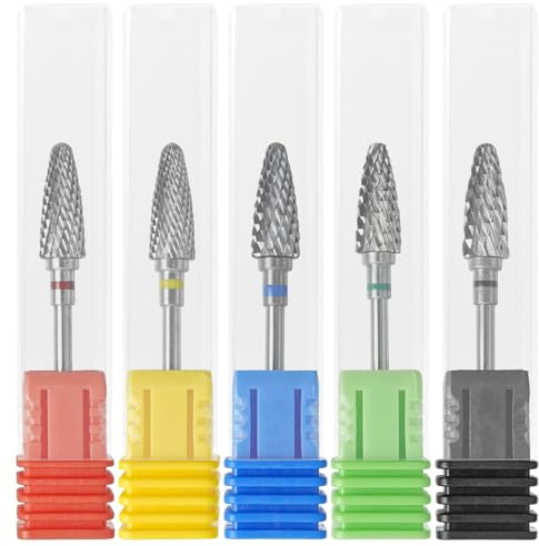 SyiXute 5 Pièces Embout Ponceuse Ongles,3/32 Pouces Embouts de Lime à Ongles en Carbure de Tungstène,Professionnel Embouts pour Fraise à Ongles pour L'art Des Ongles,Manucure,Pédicure