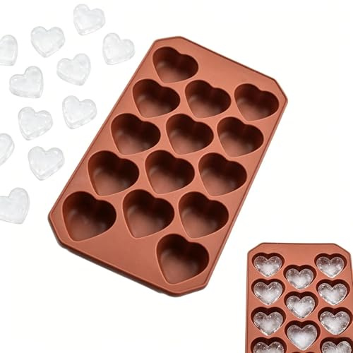 Coffee Heart Ice Cube Tray Silicone, Novelty Love Heart Ice Mold for Iced Coffee, Cocktails & Party Drinks, Aesthetic Kitchen Gadgets, 21.5x11x2cm