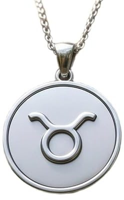 Collar con colgante del signo zodiacal del Toro en relieve, hecho de plata de ley 925 con baño de plata, cadena de cable de 45 cm (18), dije redondo para joyería unisex |WW_EMBO_00909