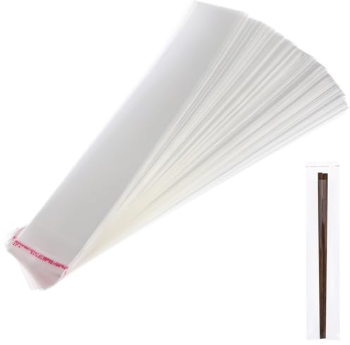 200pcs Transparente lange Zellophantüten 5x27cm OPP Tütchen Selbstklebend Plastiktüten Cellophantüten Klein Flachbeutel für Süßigkeiten Kekse Gebäck Schokolade