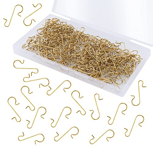 LUTER 200pcs Christmas S Hooks, Christmas Ornament Hooks with Storage Box Small Metal Wire Hooks for Hanging Xmas Tree Ornaments Festival Decorations(Gold)