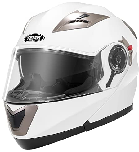 Casco Modulare Moto Integrale Scooter - YEMA E13-0510253-WS Caschi Modulari Motorino Integrali ECE Omologato Donna Uomo con Doppia Visiera Parasole, Bianco, S