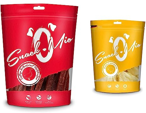 Snackomio Succosi Straccetti Di Filetto Di Petto Di Anatra - Masticable Premium para Perros, 500G & Crujientes Orejas De Cordero - Masticable Premium para Perros, 40 Piezas