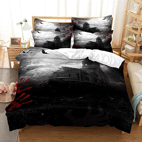 MLUNKQAIL Parure de Lit 140x200 Empreinte De Main Sanglante Sets de Housses de Couettes SéRie Sombre Housse de Couette 3 Pièces Microfibre avec Fermeture Éclair et 2 Taies d'oreiller 65x65 cm