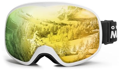 OutdoorMaster Owl Snowboarding Goggles For Glasses OTG Kids UV Protection Anti Fog Ski Goggles(White Frame+VLT 12% Revo Gold)