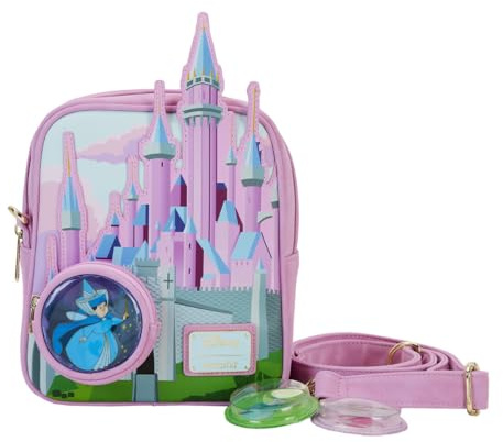 Loungefly Sovande skönhet slott tre bra älvor målat glas crossbody väska, mång, crossbody
