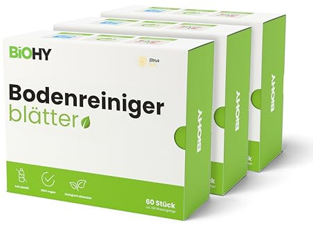 BiOHY Bodenreiniger Blätter (3 x 60 Stück) | Bodenreiniger Konzentrat Alternative | Wasserlöslich & Geeignet für Holz, Laminat, Fliesen, PVC für maschinelle & manuelle Bodenreinigung