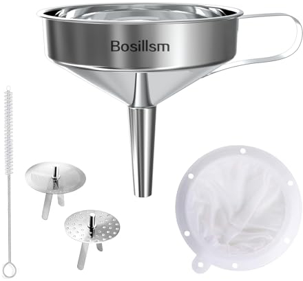 Bosillsm Trichter edelstahl,13cm Küchen trichter mit 200 Mesh Lebensmittelfiltersieb für die Übertragung von flüssigen Zutaten
