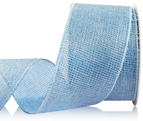 Royal Blue Natural Burlap Ribbon for Bow Making 2.5 x11 Yards Wired Ribbon for Wreaths, Gift Wrapping, Floral Bouquets, Burlap Bows, Outdoor Wreath Decor, DIY Crafts Floral Wrap
