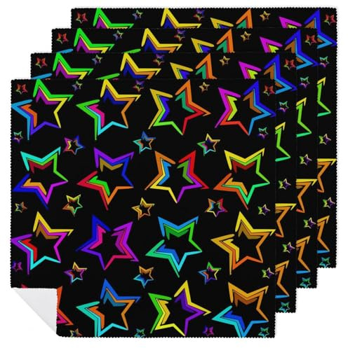 Stoffservietten, 4er-Set, abstrakte Regenbogen-Sterne, bunt, Neon, waschbar, Tischservietten für Hochzeit, Party, Abendessen, Weihnachten, 45,7 x 45,7 cm
