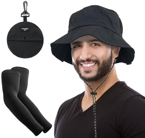 SwirlColor Fischerhut Herren, Faltbar Schwarz Regenhut Wasserdicht Anglerhut Verstellbarer Sommerhut Bucket Hat Outdoor Hüte