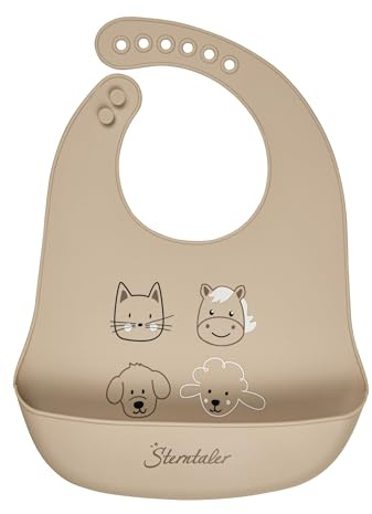 Sterntaler Silikon Lätzchen Bauernhof - BPA-frei, abwischbar, spülmaschinengeeignet, unisex, Baby, beige