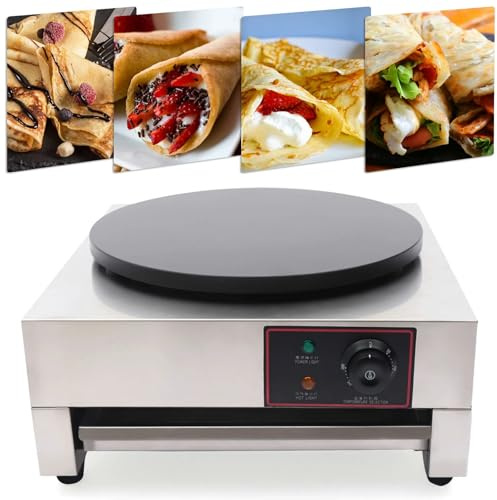 1700W 16 Commercial Electric Crepe Maker Pancake Machine with Spatula,122-572℉ Adjustable Temperature Non Stick Big Hotplate Griddle Crepe Pan for Kitchen,Snack Stand,Dessert Shop