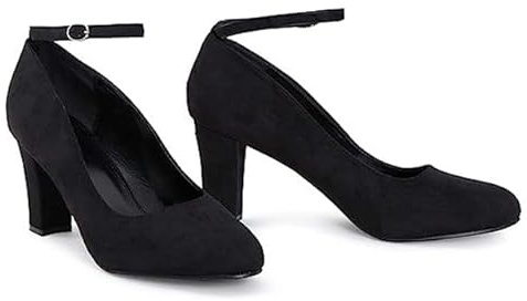 Women’s Mid Block Heels Ankle Strap Court Slip On Shoes Womens Ladies Closed Toe Office Work Formal Pumps Mary Jane Sandals Plus Size Black Suede 11UK