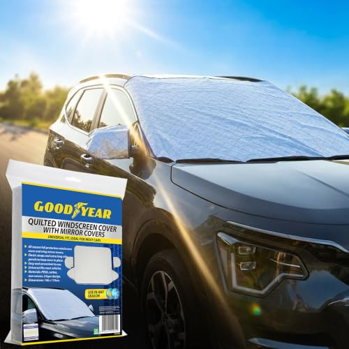 Goodyear Strapazierfähige, Gesteppte Windschutzscheibenabdeckung, extra Starke Isolierung für den Winter, schützt vor Frost, Schnee und EIS, universelle Passform für Autos und LKW, langlebiges,