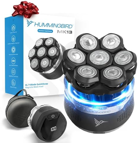 HUMMINGBIRD MK13 - Afeitadora de cabeza premium, maquinilla de afeitar eléctrica de 7 cuchillas para hombres, inalámbricas, recargables, USB-C y húmeda, para hombres calvos, afeitadora de calavera