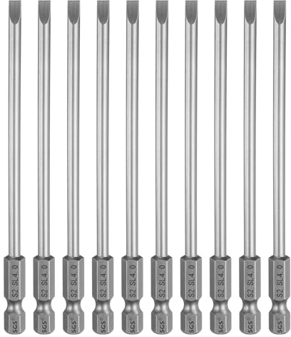 sourcing map Lot de 10 embouts de tournevis SL4 à fente de 4 mm, tige hexagonale de 100 mm de long, à tête plate magnétique S2 en acier S2, embouts de tournevis industriels