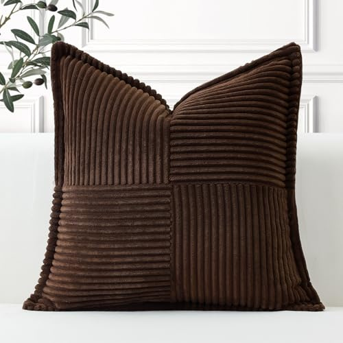Artscope Ein Cord Kissenbezug Kordsamt Kissenhülle Zierkissenbezug 50x50 cm Dekokissen Sofakissen Couchkissen Dekorative Weiche Kissen für Sofa Wohnzimmer Zuhause Schlafzimmer, Dunkelbraun