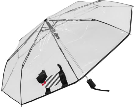 Le Monde du Parapluie - Parapluie pliant transparent automatique - anti-vent coup-vent - 8 baleines en fibre de verre - solide - Chien Mignon