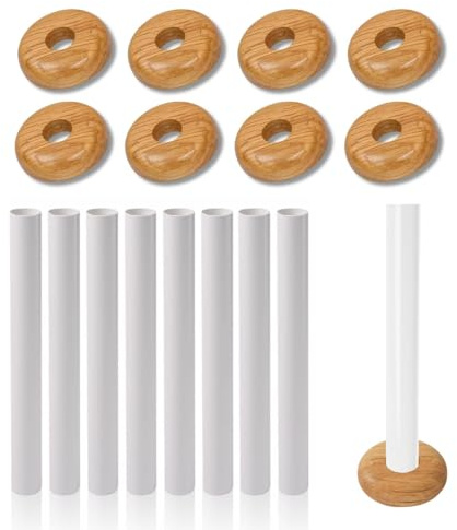 Dunnet Tools 8pc Wooden Radiator Pipe Collars And Radiator Pipe Covers White 200mm X 15mm Thick PVC Sleeves For Pipes - Easy To Install Snap On Floor Rings Radiator Accessories For Protecting Pipes