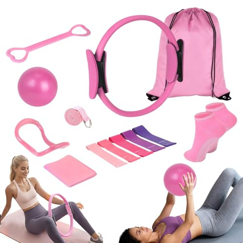 Set di Pilates in 13 pezzi, set di anelli per pilates, kit essenziale per pilates con palla yoga, anello per pilates, fascia di resistenza, cinturino yoga, calzini con impugnatura per pilates, set di