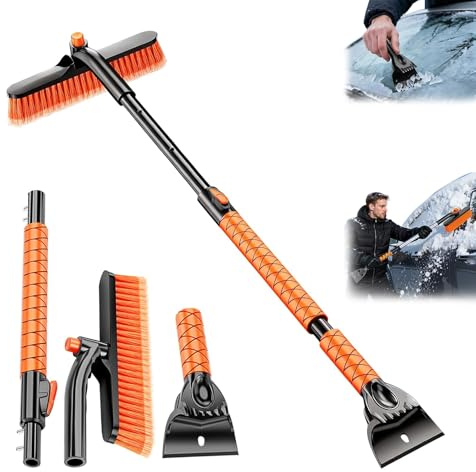Generisch Eiskratzer Auto mit Besen, 3 in 1 Erweiterbar Eiskratzer Auto Schneebesen mit 360° drehbarem Bürstenkopf und komfortablem Schaumstoffgriff für SUVs, LKWs und Limousinen