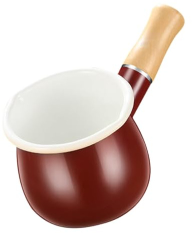 Veemoon Bollilatte Smaltato da 500ml con Manico in Legno, Pentola Pratica per Latte, Zuppe e Verdure, Design Raffinato e Compatto per Uso Quotidiano in Cucina