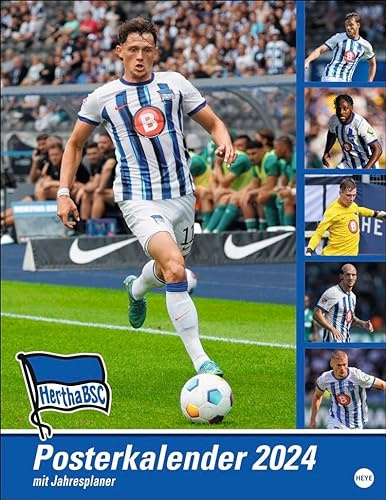 Hertha Posterkalender 2024. Fotokalender mit den Spielern des Hertha BSC. Praktischer Jahres-Wandkalender 2024 für Fußballfans. Hochwertiger Bild-Kalender zum Aufhängen.