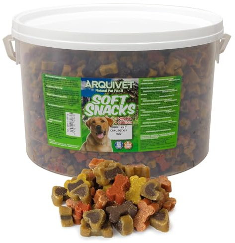 Arquivet Soft Snacks Huesitos y Corazones Mix 4.800 gr - Snacks, chuches, golosinas, premios, chucherías y recompensas para Perros - Comida Semi-húmeda