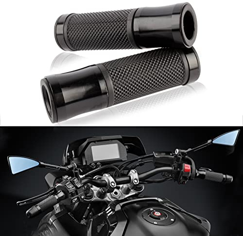 Pair of 7/8 22mm Motorcycle CNC Aluminum Rubber Gel Hand Grips Handlebar for Sports Bike Chopper Cruiser Bike